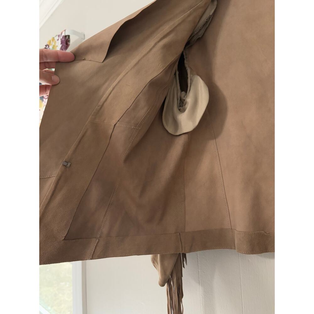 Lamarque Size 2 Fringe Arm Short Waist Drape Collar Leather Evening Coat - Picture 5 of 6